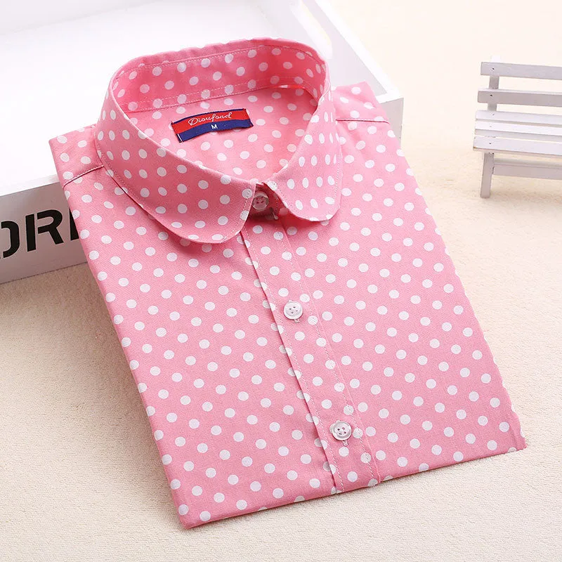 Red Polka Dot Shirt Dots Women Shirts Bohemia Long Sleeve Blouses Polka Dot White Women Shirts Blouses
