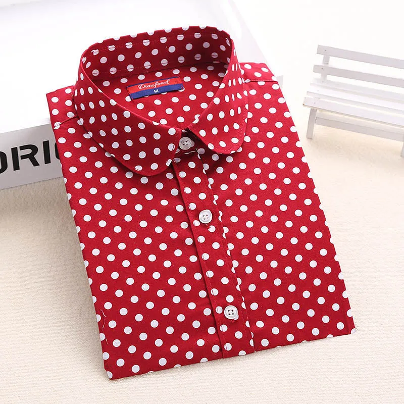 Red Polka Dot Shirt Dots Women Shirts Bohemia Long Sleeve Blouses Polka Dot White Women Shirts Blouses