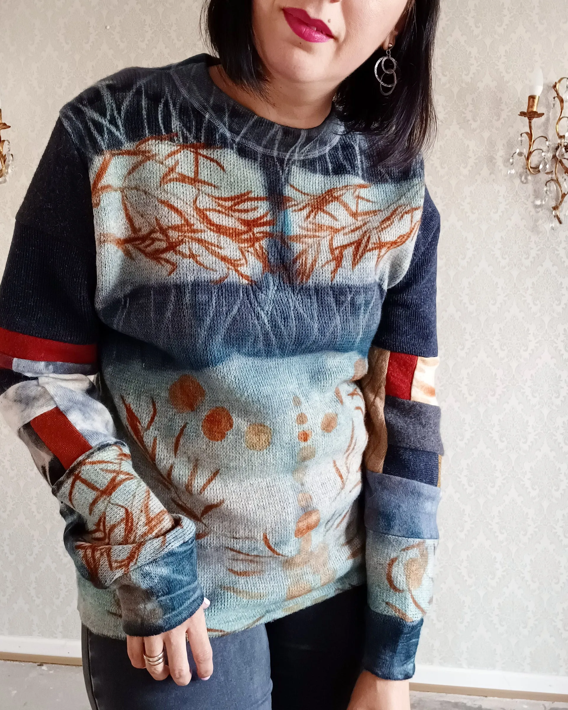 Reeds & Rushes Eco Print Long Lambswool Pullover - Hand Dyed
