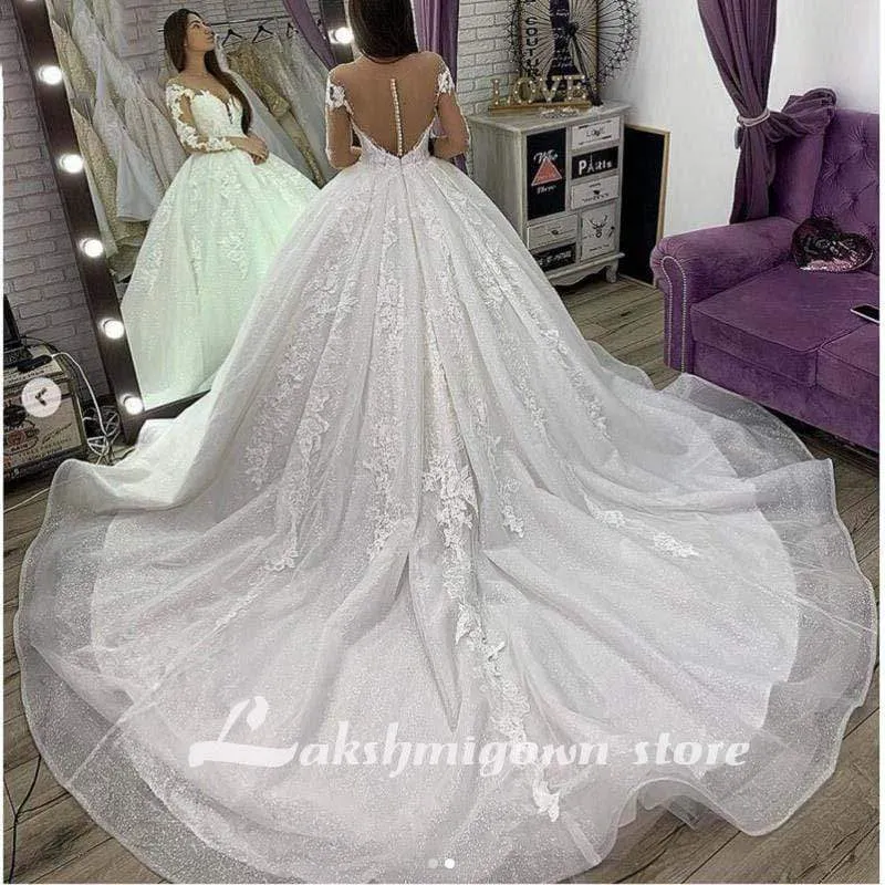 Roycebridal Long Sleeves V-Neck Floor-Length Ball gown Wedding dress