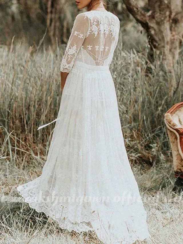 Roycebridal Two Piece A-Line Wedding Dresses Spaghetti Strap Sweep / Brush Train Lace Sleeveless Boho with Embroidery