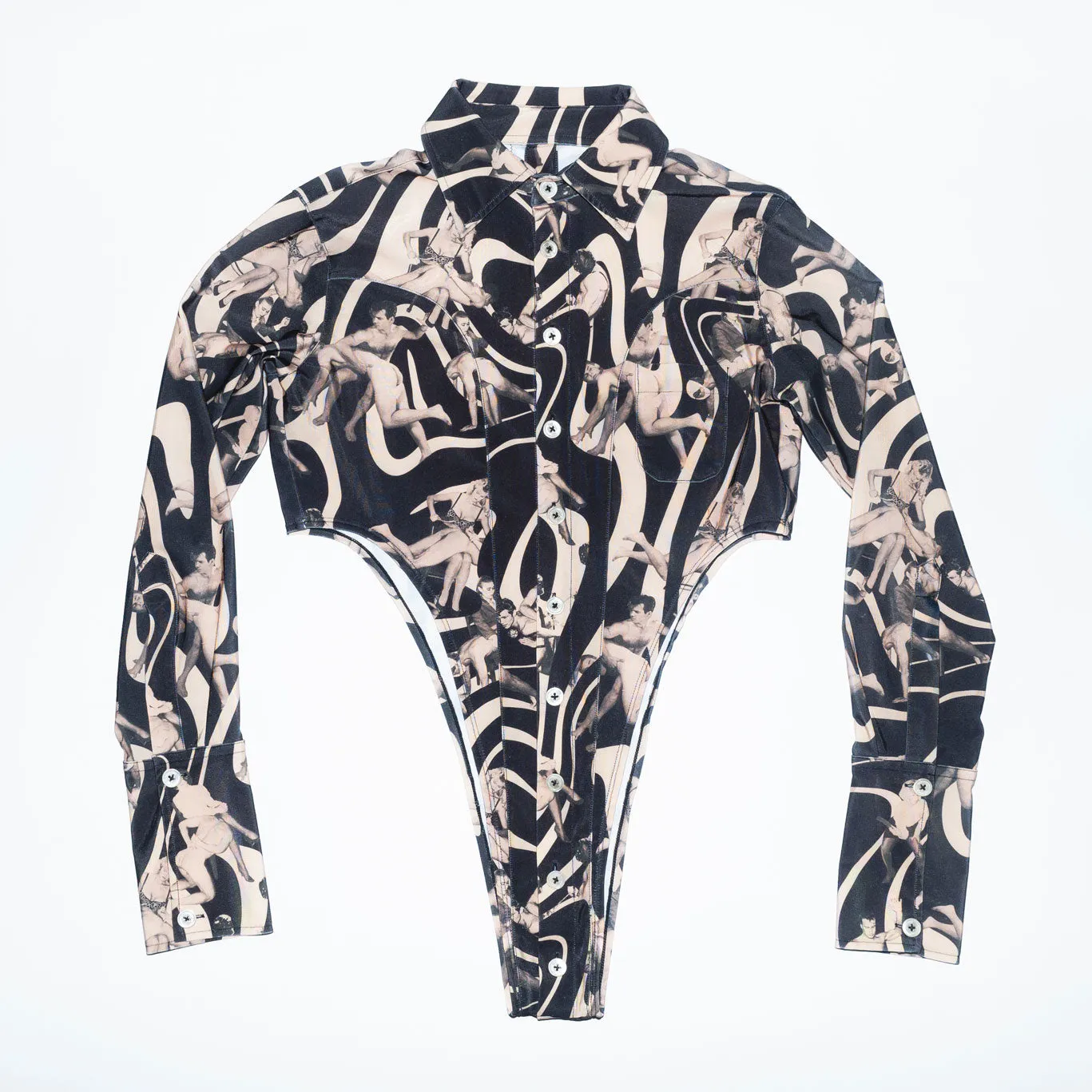 Runway Bipedalism Bodysuit Blouse in Light Brown Spank Print