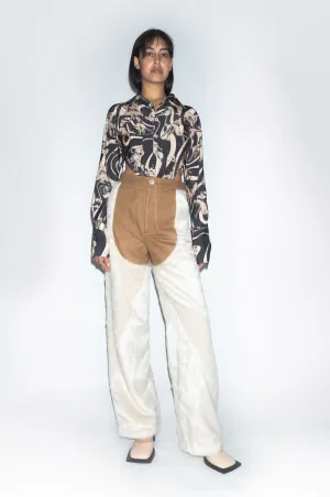Runway Bipedalism Bodysuit Blouse in Light Brown Spank Print