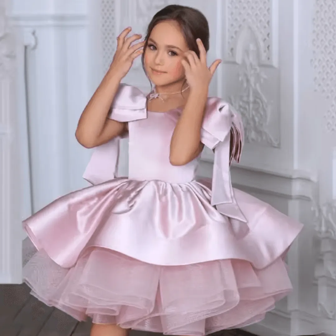 Satin Bow Knee-Length Princess Gown