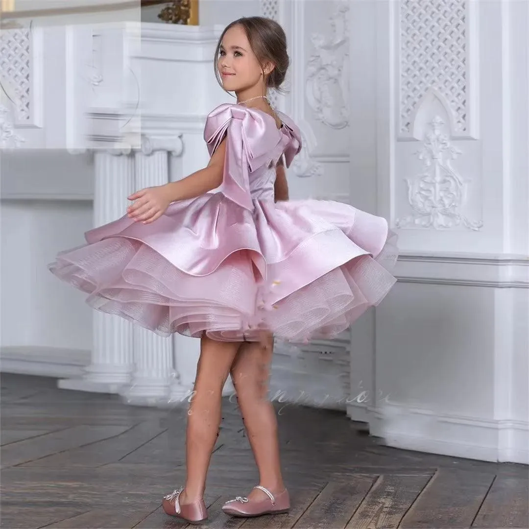 Satin Bow Knee-Length Princess Gown