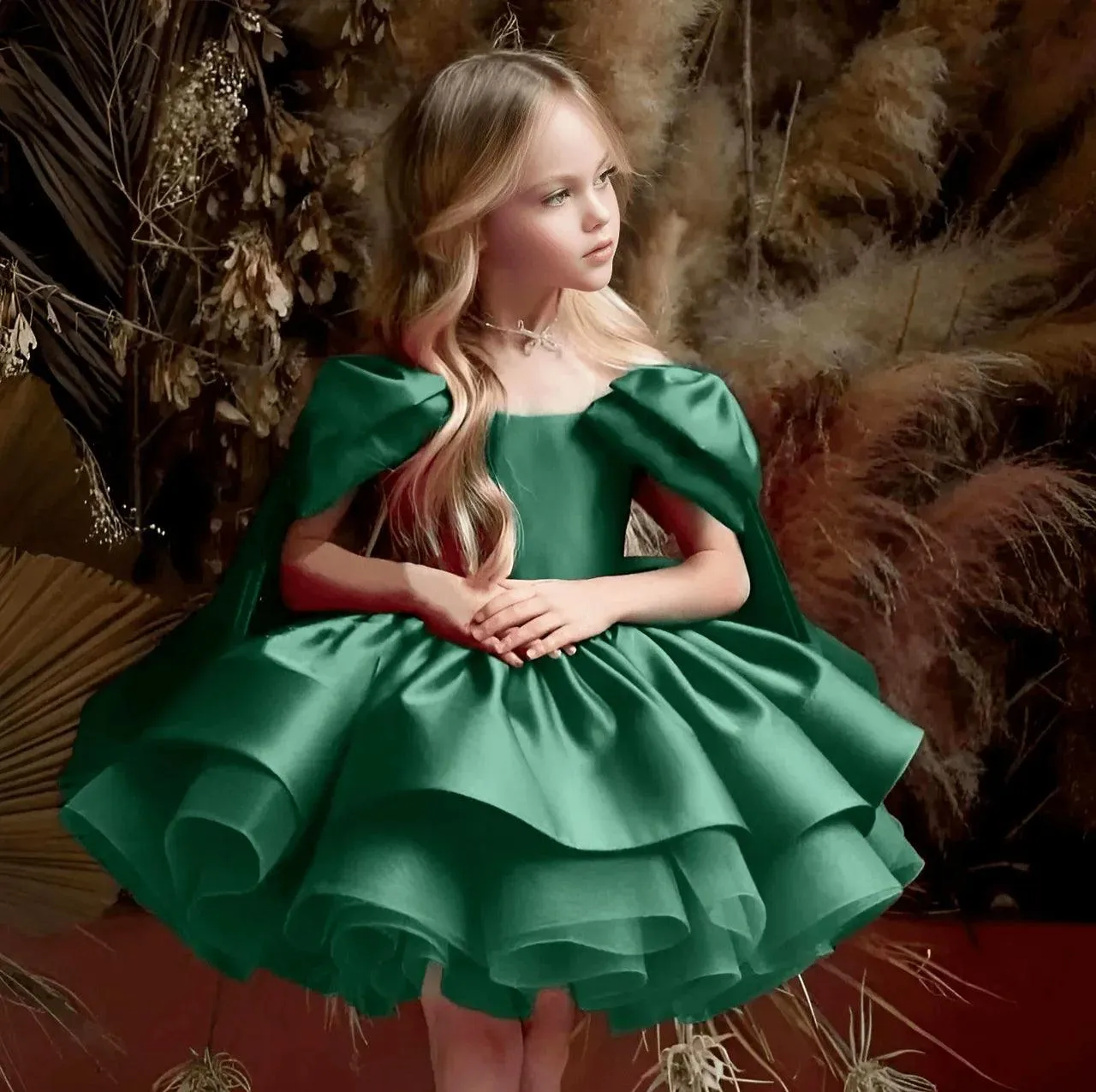Satin Bow Knee-Length Princess Gown
