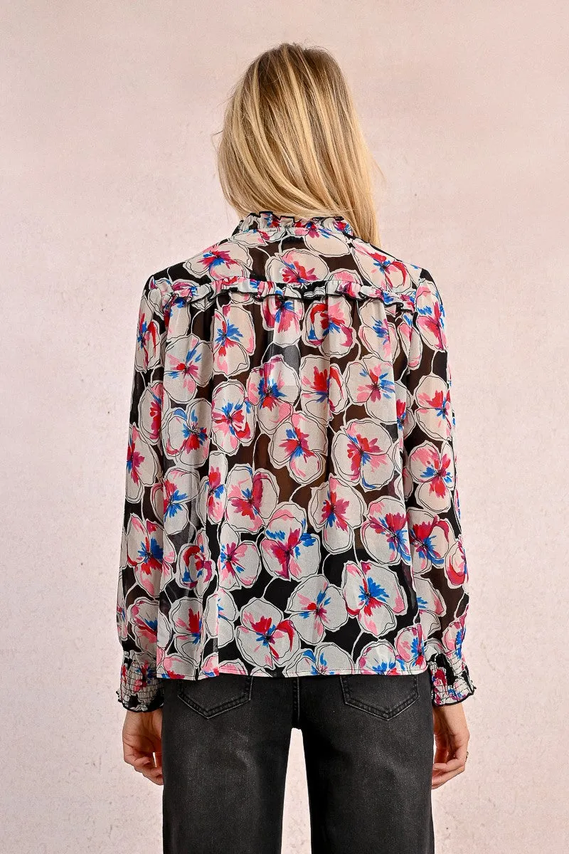 SEMI-TRANSPARENT BLOUSE WITH PRINT