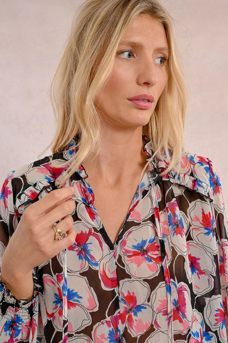 SEMI-TRANSPARENT BLOUSE WITH PRINT