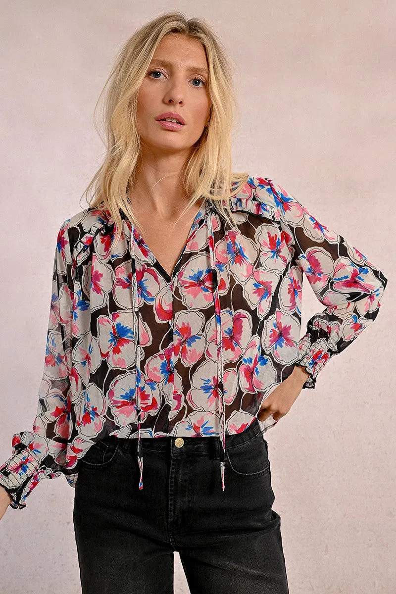SEMI-TRANSPARENT BLOUSE WITH PRINT