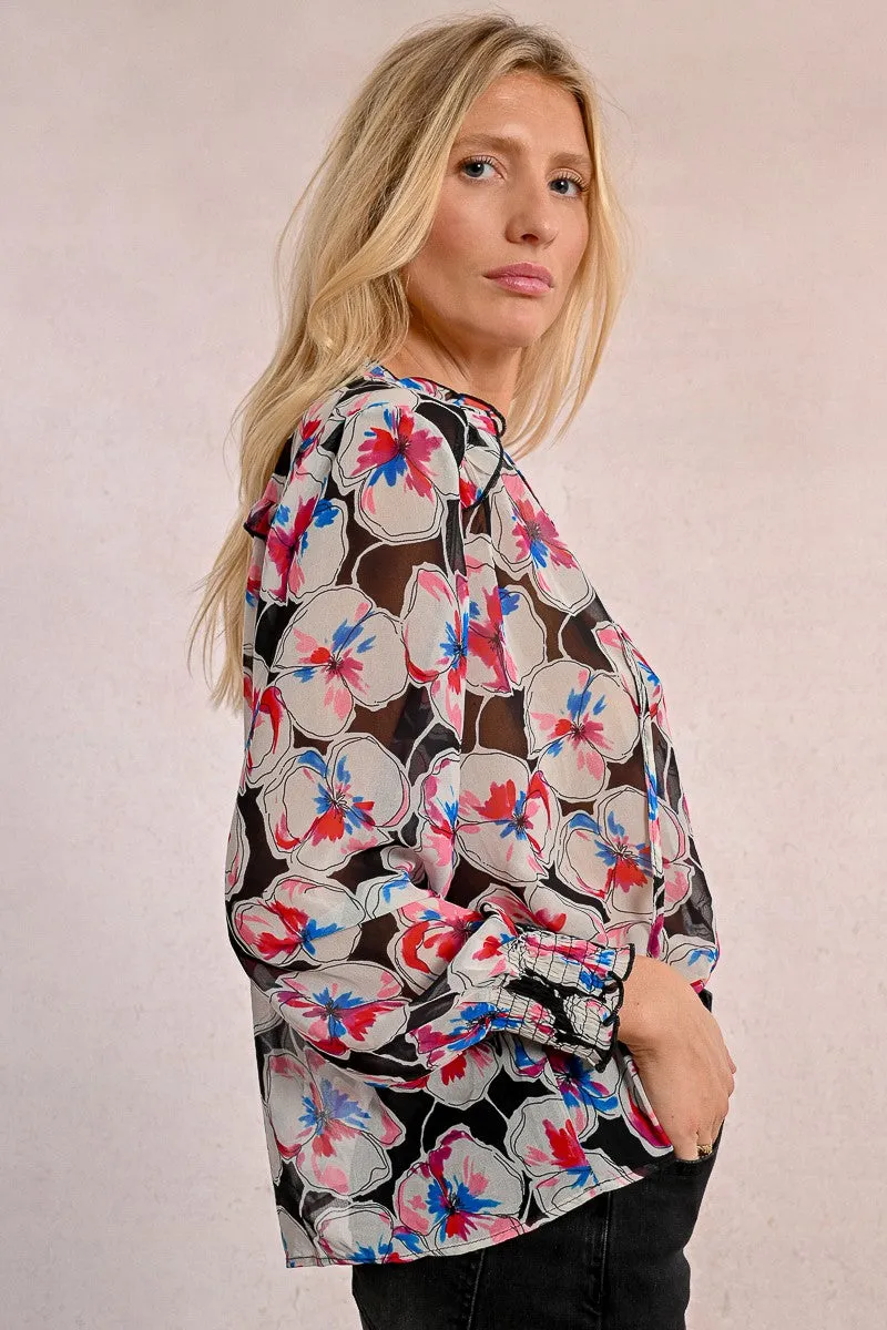 SEMI-TRANSPARENT BLOUSE WITH PRINT