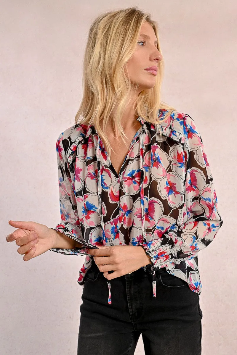 SEMI-TRANSPARENT BLOUSE WITH PRINT