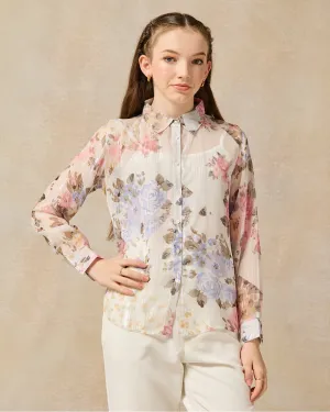 Senior Girls White Floral Printed Blouse
