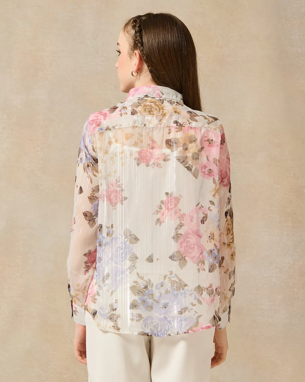 Senior Girls White Floral Printed Blouse