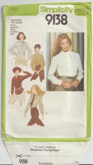 Set of Blouses or Shirts - Bust 78-80 cm - Vintage Pattern - Simplicity 9138 - 1980