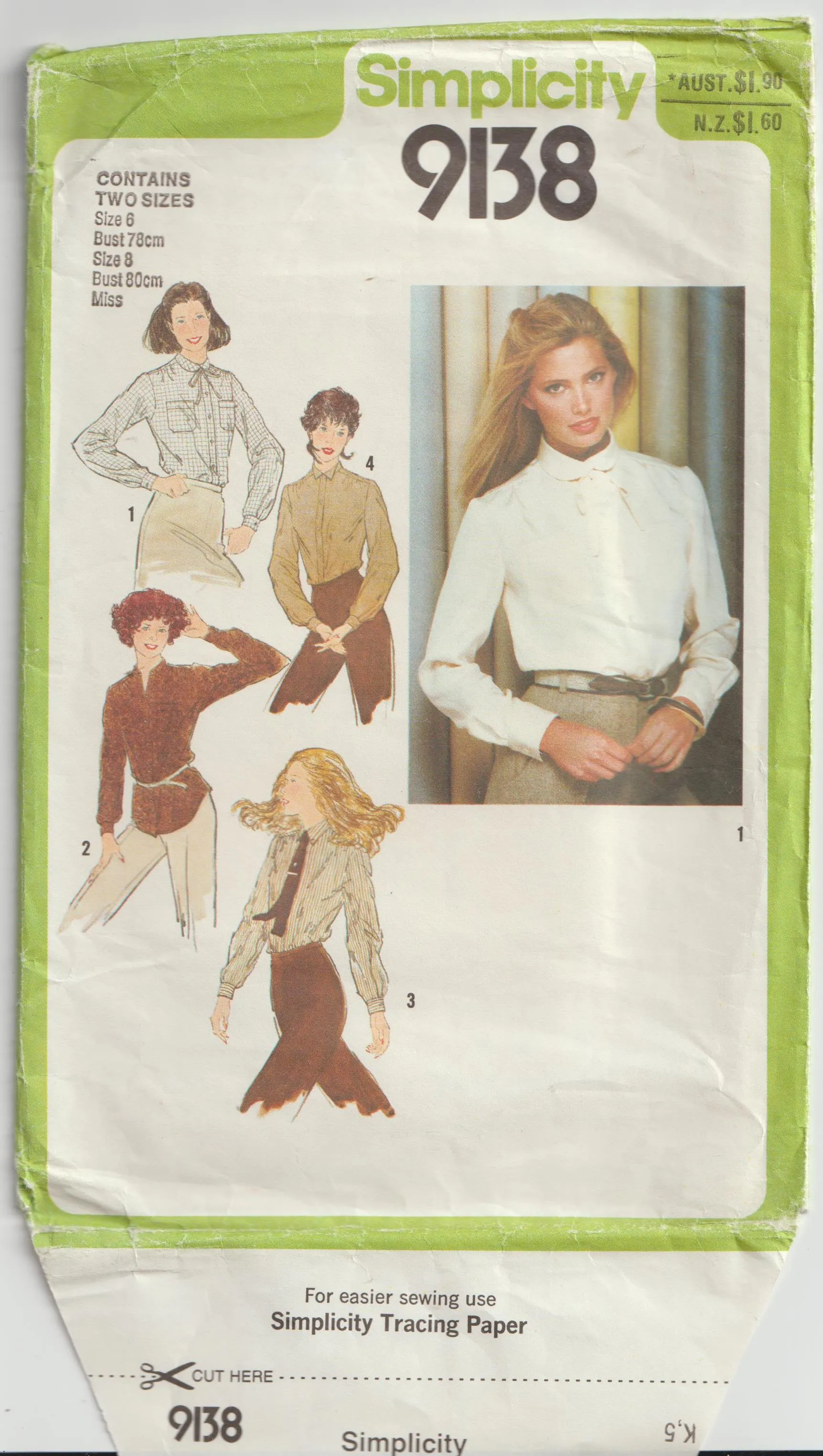 Set of Blouses or Shirts - Bust 78-80 cm - Vintage Pattern - Simplicity 9138 - 1980