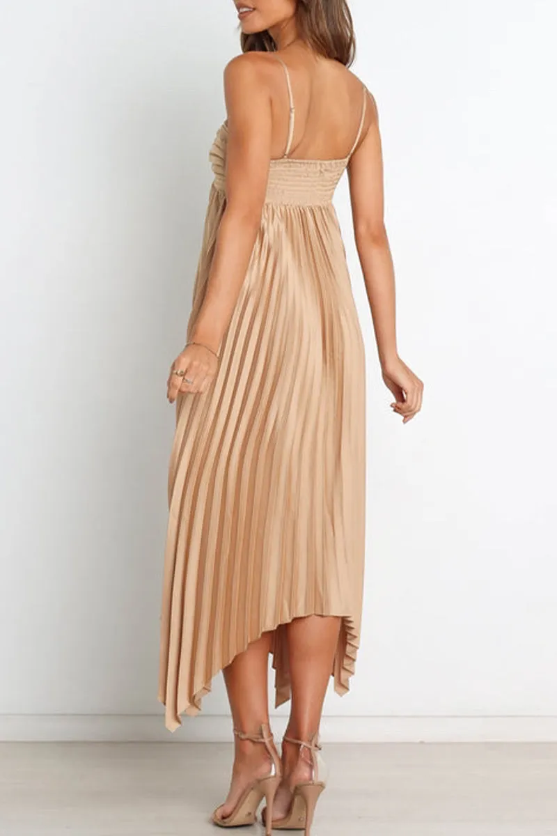 Sexy Elegant Solid Fold V Neck Irregular Dresses