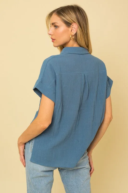Short Sleeve Button Down Blouse, Gilli