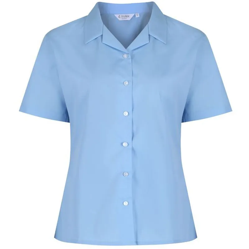 Short Sleeve Revere Collar Blouse (Twin Pack) Blue