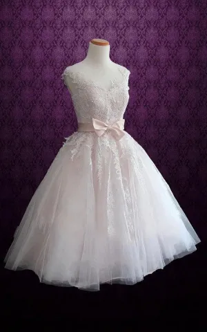 Short Tea-Length Tulle Lace Satin Weddig Dresses