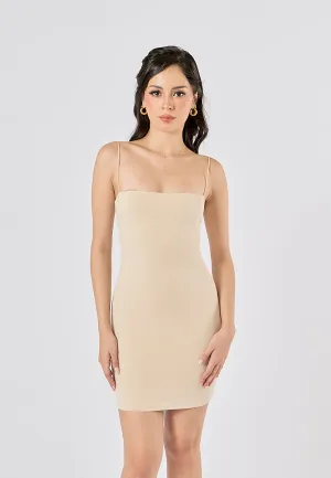 Silena Beige Seamless Sleeveless Spaghetti Strap Mini Dress