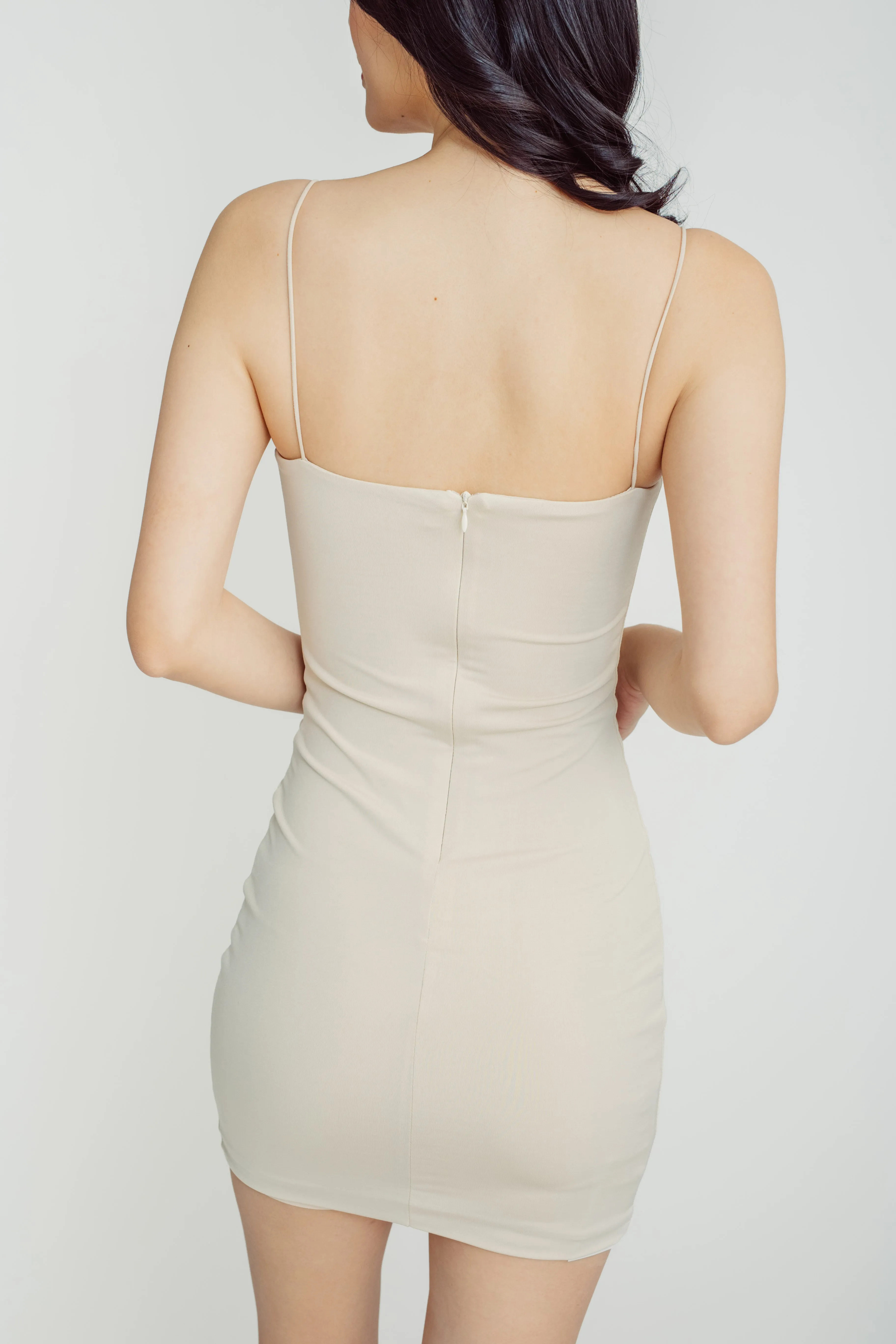 Silena Beige Seamless Sleeveless Spaghetti Strap Mini Dress