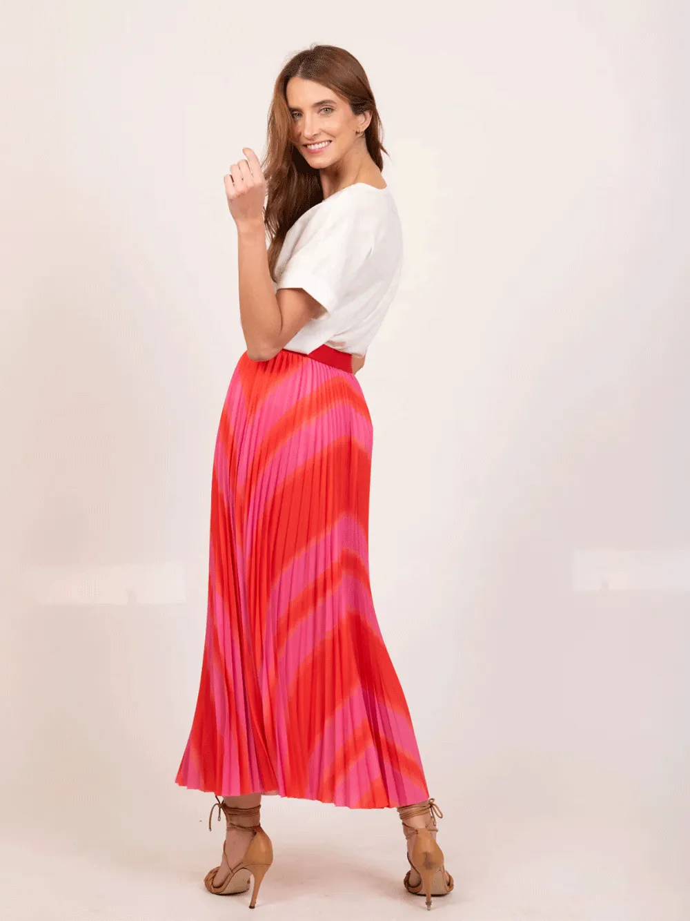 Simone Pleat Maxi Skirt - PINK STARBURST