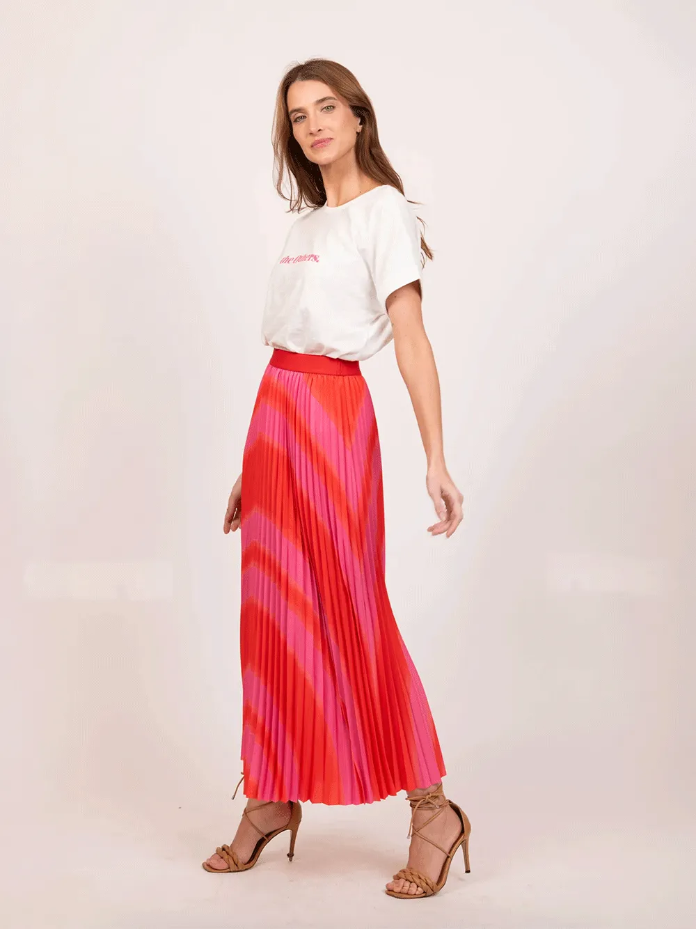 Simone Pleat Maxi Skirt - PINK STARBURST
