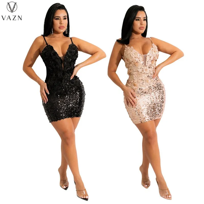 Sleeveless Deep V Appliques Mini Short Dress