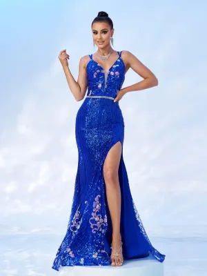 Spaghetti Back Cross Sequin Prom Dress DH80045