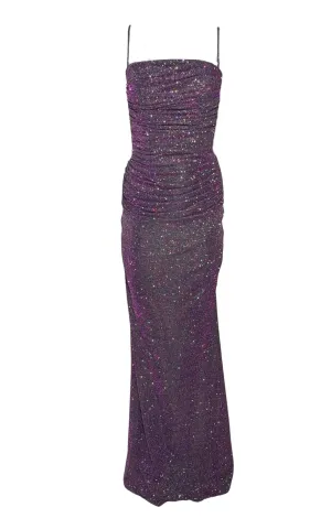Spaghetti Strap Lace Up Open Back Shimmer Prom Dress