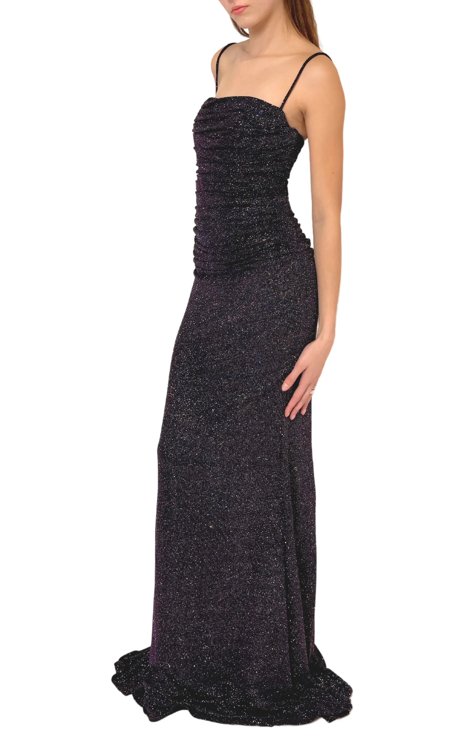 Spaghetti Strap Lace Up Open Back Shimmer Prom Dress