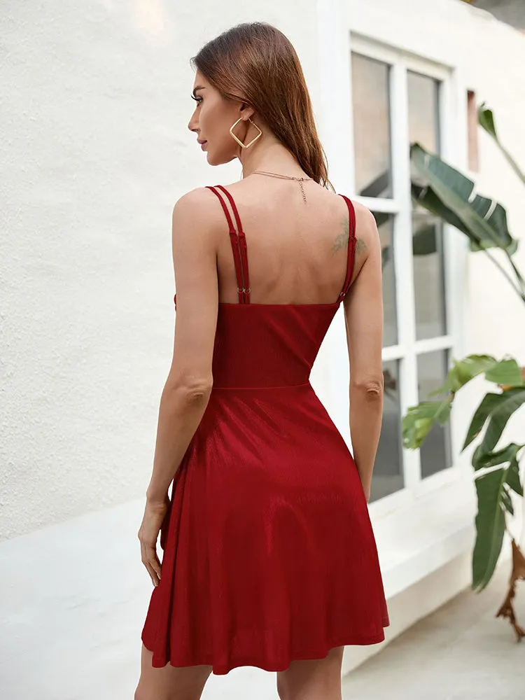 Spaghetti Strap Pleated Swing Mini Dress