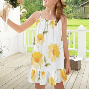 Spaghetti Strap Ruffle Hem Girls Dress