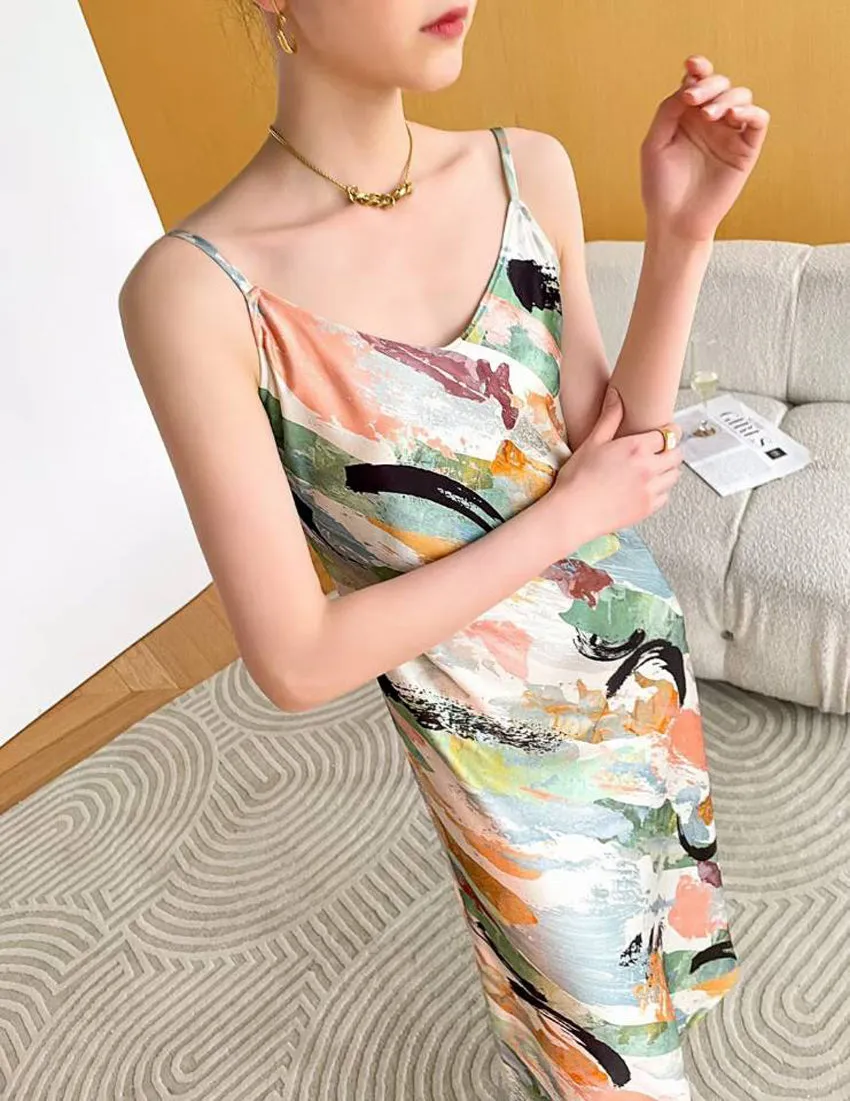 Spaghetti Strap Side Slit Slim Dress