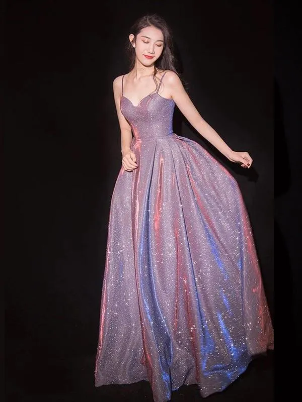 Sparkle  Spaghetti Strap Evening A-Line Long Prom Dresses, MR7007