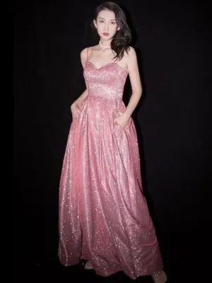 Sparkle  Spaghetti Strap Evening A-Line Long Prom Dresses, MR7007