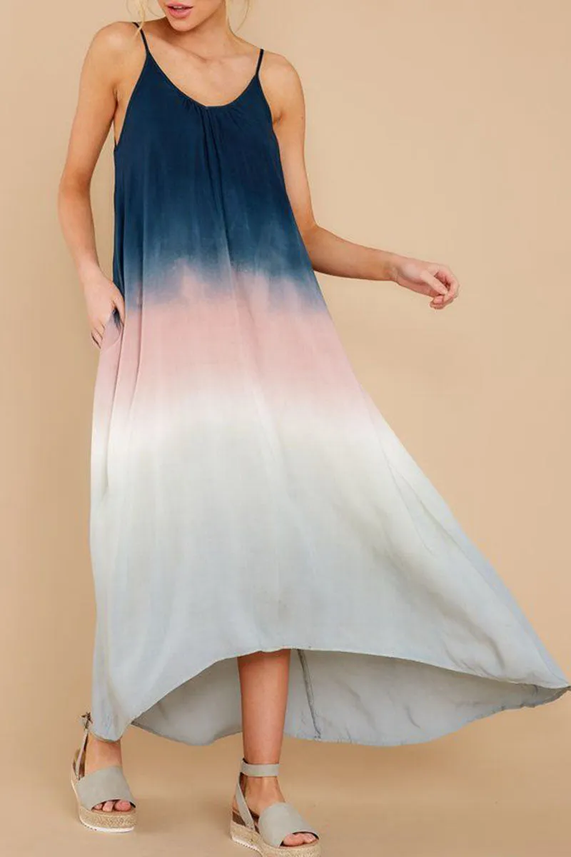 Street Tie-Dye Spaghetti Strap Irregular Dresses