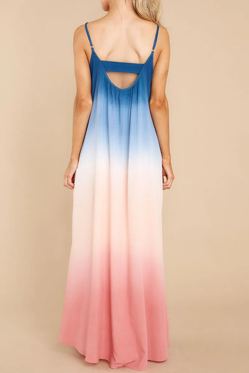 Street Tie-Dye Spaghetti Strap Irregular Dresses