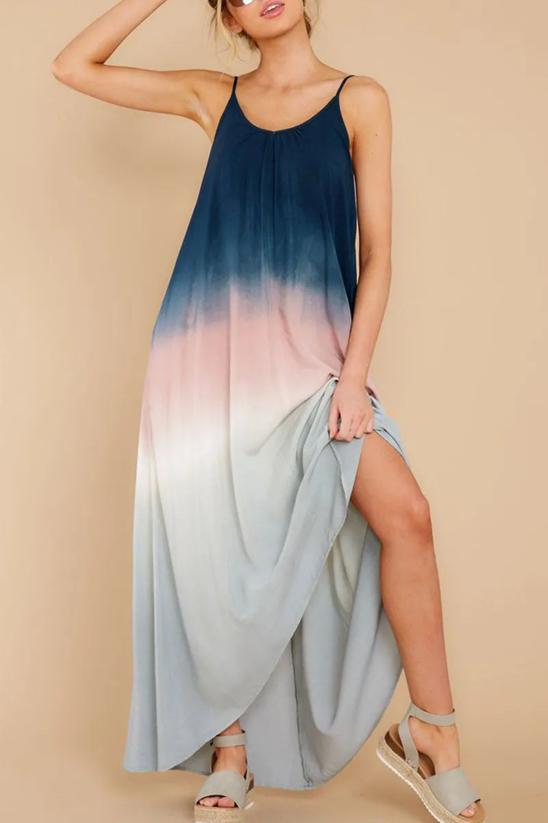 Street Tie-Dye Spaghetti Strap Irregular Dresses