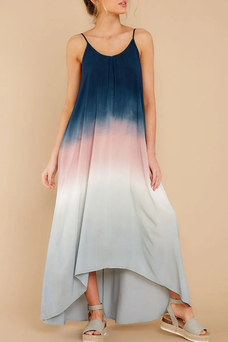 Street Tie-Dye Spaghetti Strap Irregular Dresses
