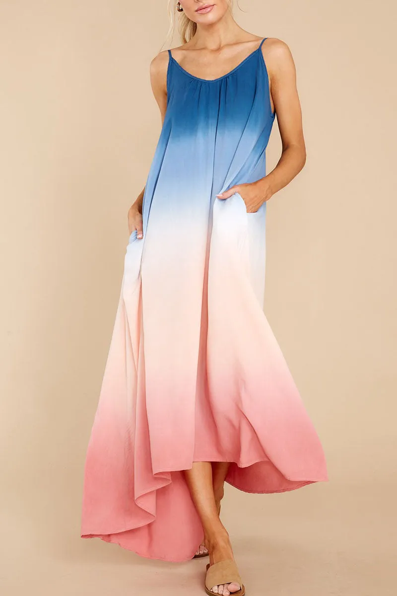 Street Tie-Dye Spaghetti Strap Irregular Dresses