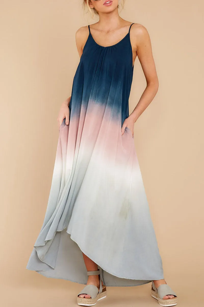 Street Tie-Dye Spaghetti Strap Irregular Dresses