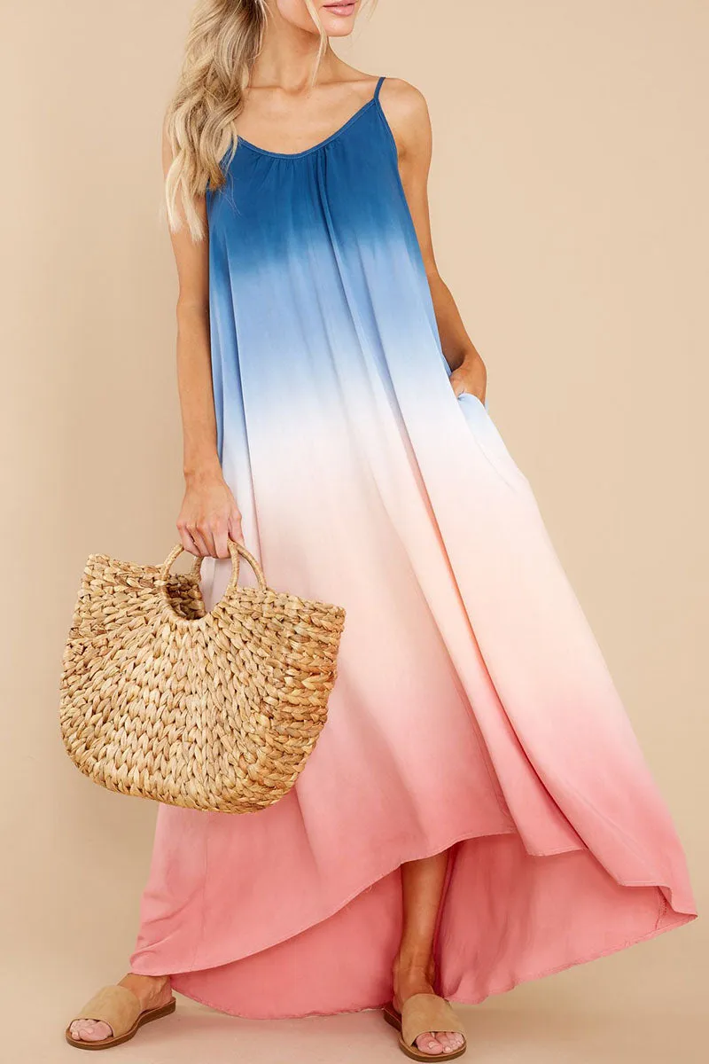 Street Tie-Dye Spaghetti Strap Irregular Dresses