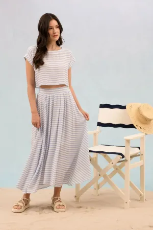 Striped High Waist Pleated Midi Skirt