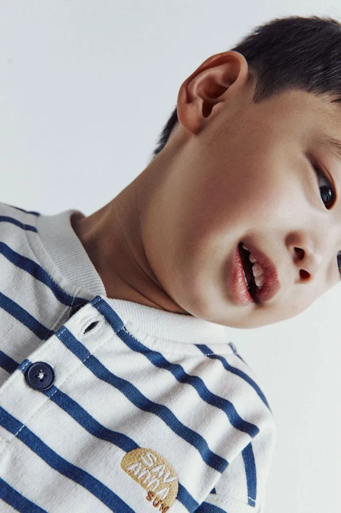 Stripes Henley collar sweatshirt - Ecru