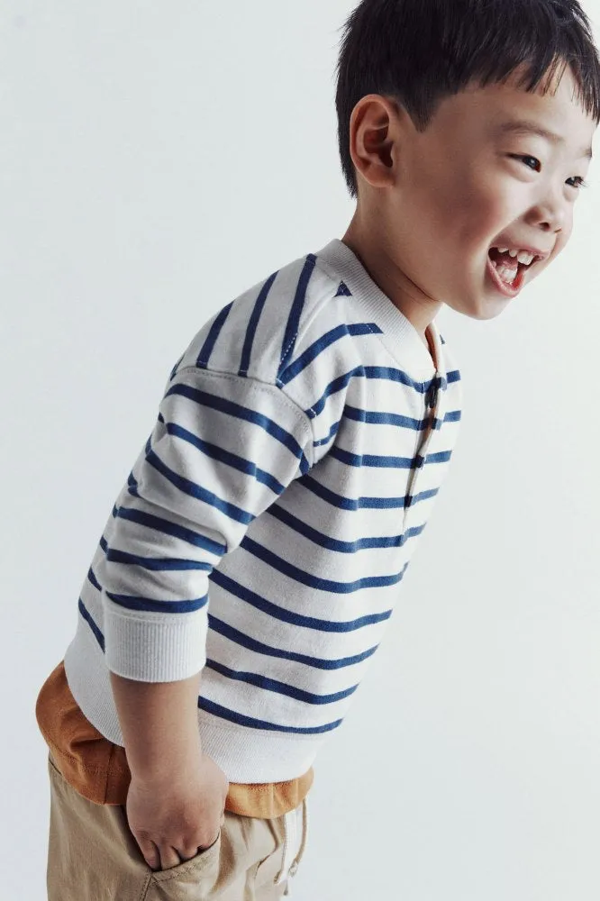 Stripes Henley collar sweatshirt - Ecru
