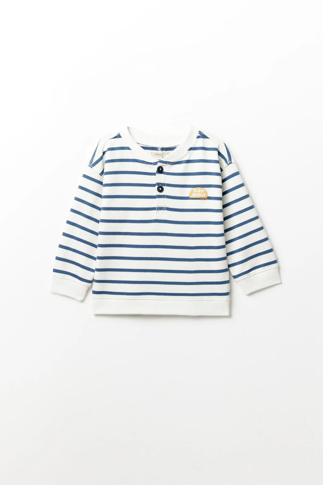 Stripes Henley collar sweatshirt - Ecru