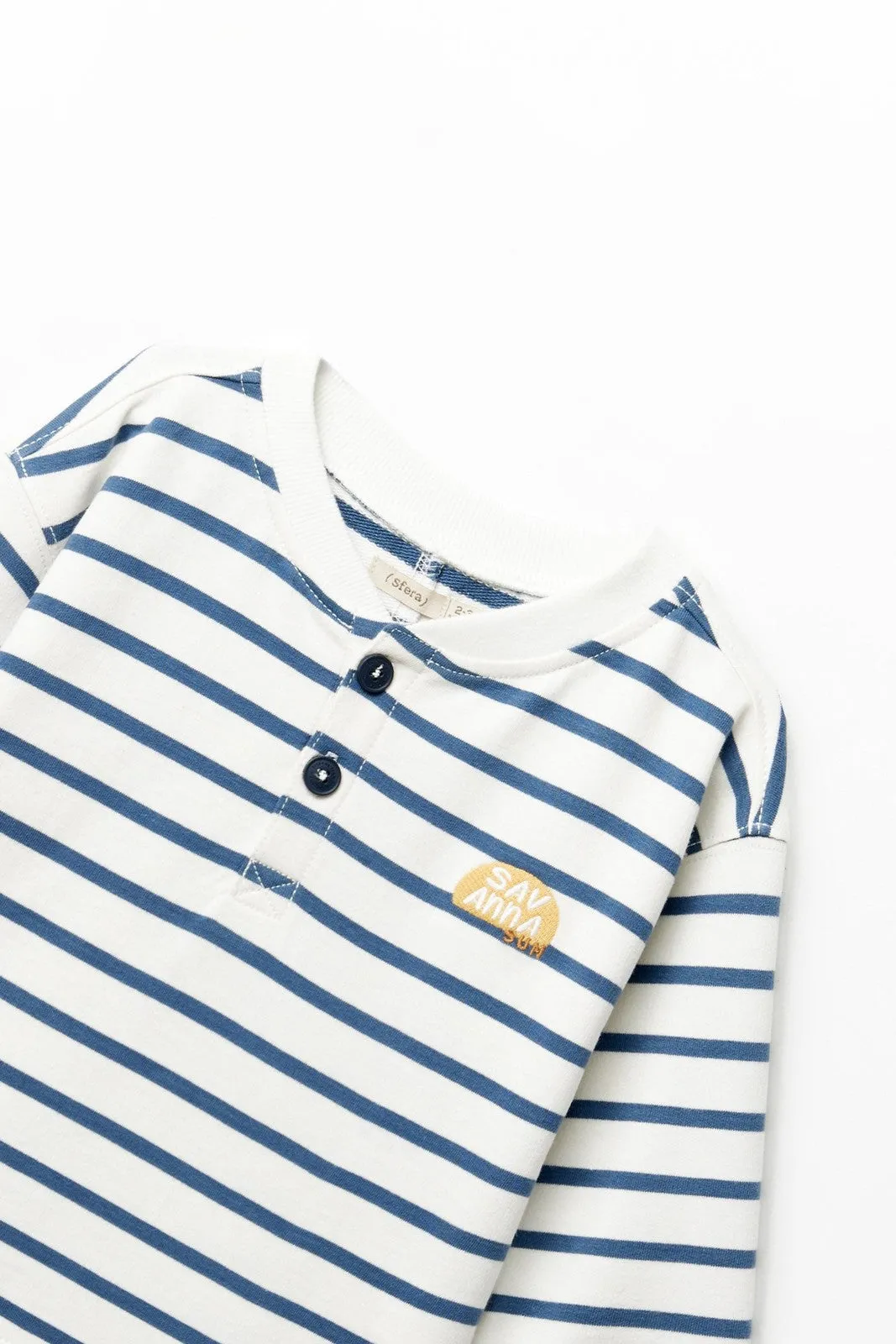 Stripes Henley collar sweatshirt - Ecru