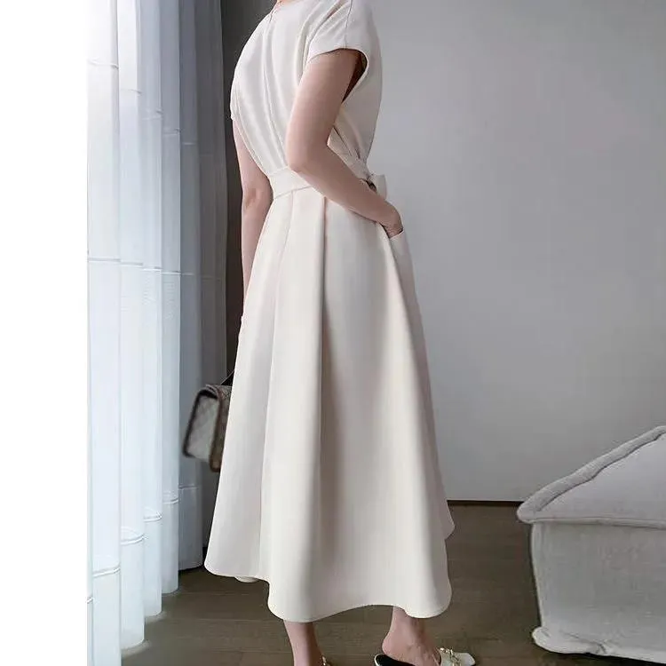 Super Fairy Sweet V-neck Dress White Waist Was Thin and Gentle Style Ladies Temperament Long Dress Female Summer
