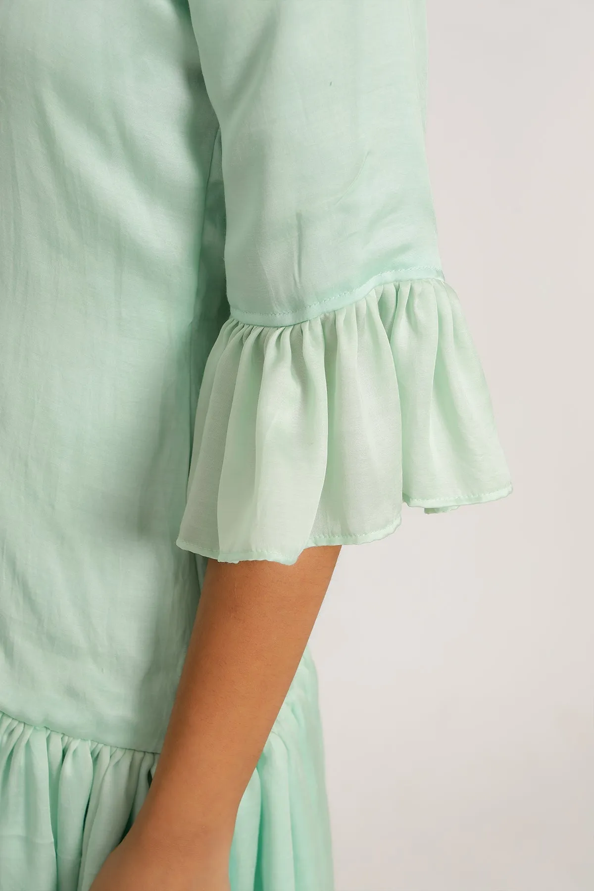 Tea Green-Teal Half & Half Color Blocked Dress